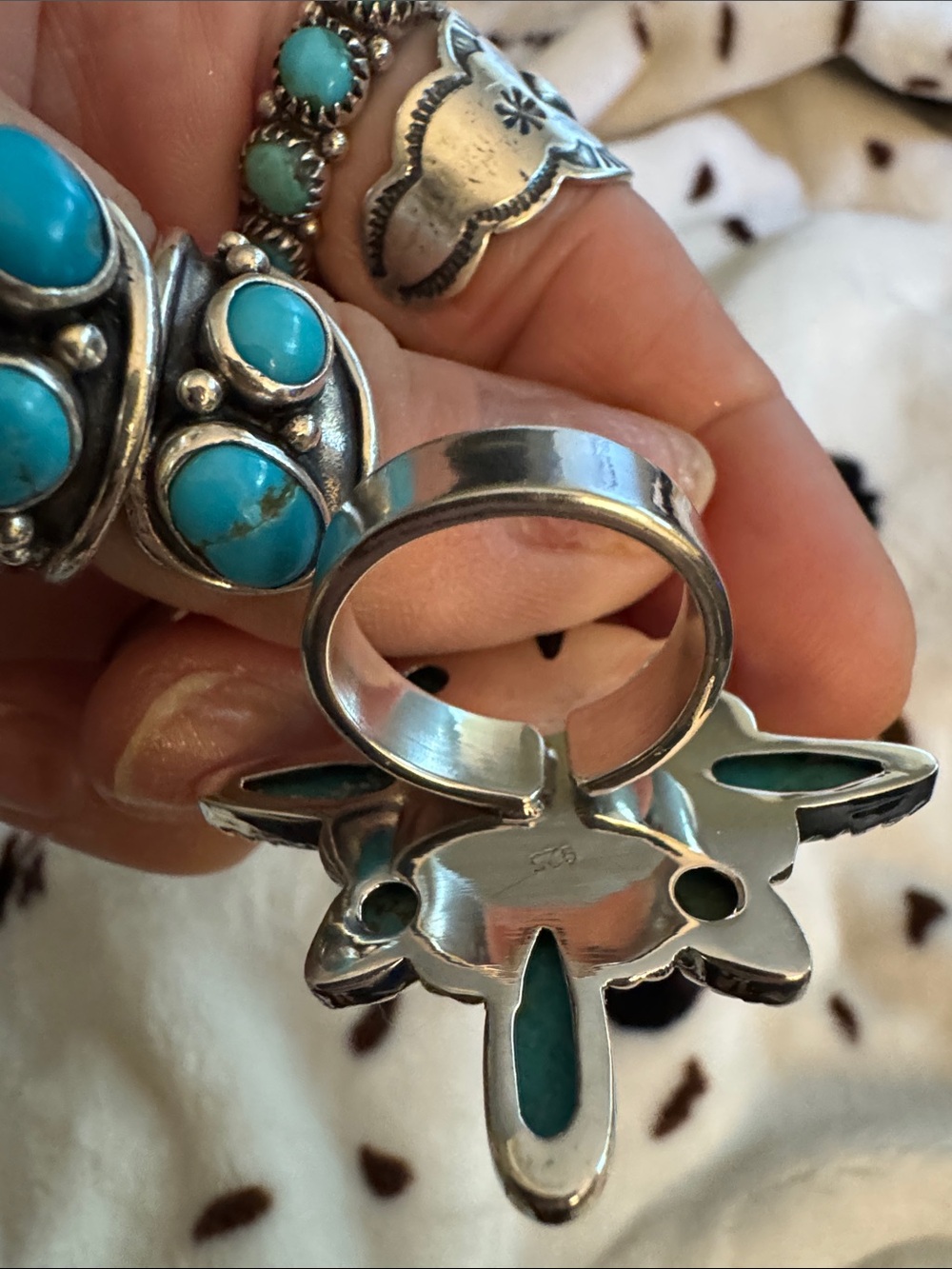 Kingman Turquoise Cluster Sterling Statement Ring - 925 silver - Picture 5 of 5